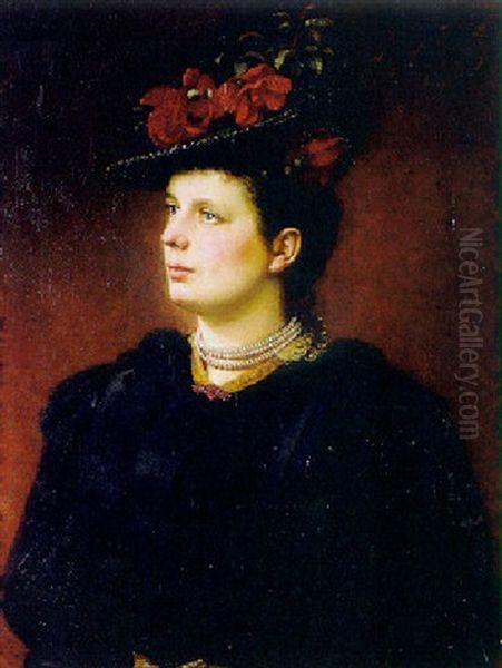Portrait Einer Hubschen Frau Mit Blumengeschmucktem Hut - view 1