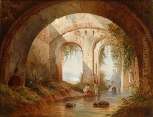 Badende Junge Frauen In Einer Grotte An Der Mittelmeerkuste by Franz Stegmann