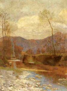 Flusslandschaft Mit Zwei Angelnden Jungen Flusslandschaft Mit Zwei Angelnden Jungen