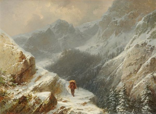 Zwei Saumganger In Winterlicher Gebirgslandschaft - view 1