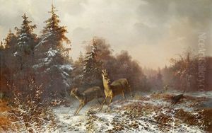 Chien Chassant Des Chevreuils by Anton Victor Steinach