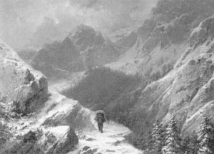 Einsamer Wanderer In Winterlicher Gebirgslandschaft