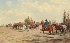 Horse Market At Arad In Hungary by Alfred (A. Stone) Steinacker
