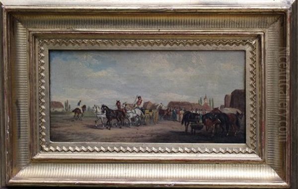 Pair Of Paintings With Hungarian Horse Riders And Coaches - view 1