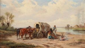 Gypsies Resting By The Theiss In Hungary by Alfred (A. Stone) Steinacker