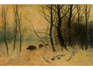 Winterwald Mit Wildschweinen