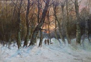 Abendstimmung Im Verschneiten Wald by Eduard Steinbach