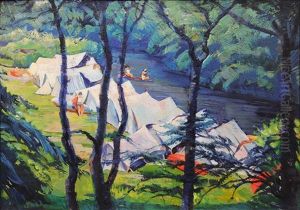 Tents And Canoeists At The Upper Alster by Eduard Steinbach