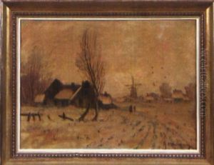Winterliche Dorflandschaft Mit Windmuhle by Eduard Steinbach