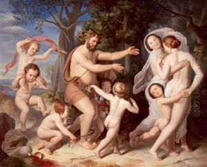 Bacchus Trunken Von Wein Begehrt Zwei Grazien by Eduard Steinbruck
