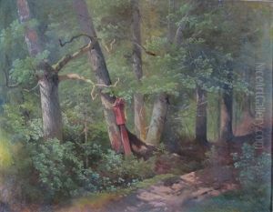 Waldinneres Mit Marterl An Einem Sonnigen Tag by Anton Steiner