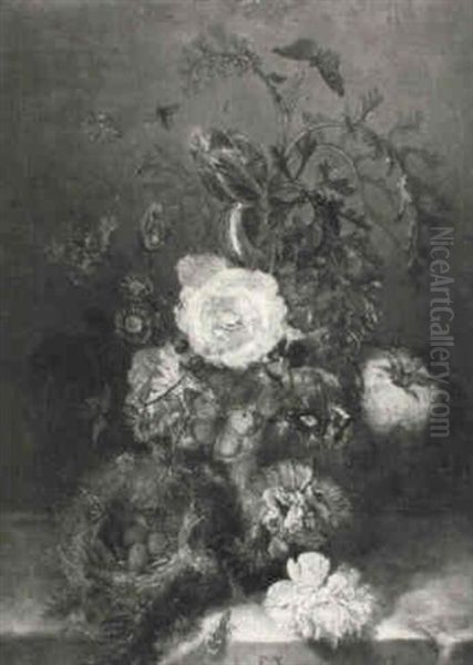 Bouquets De Fleurs Sur Un Entablement Avec Nid D'oiseau - view 1