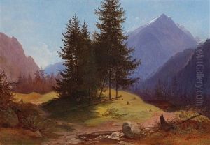 Landscape With Group Of Trees And Woodcutters by Franz II Steinfeld