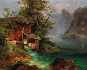 Mill On Lake Hallstatt by Franz II Steinfeld