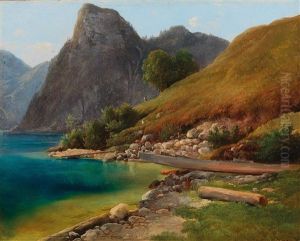 A View Of Mount Sonnstein By Lake Traunsee by Franz II Steinfeld