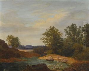 Bachlauf In Bewaldeter Gebirgslandschaft by Franz II Steinfeld