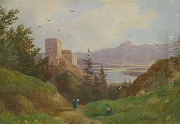 Alpenlandschaft Mit See U. Ruine - view 1