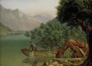 Idealisierte Salzkammergut-seelandschaft Mit Wascherin In Zille by Wilhelm Steinfeld