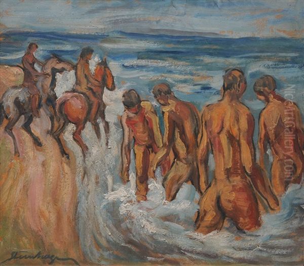 Bathers And Riders On The Beach - view 1