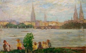 View Of The Ausenalster On Hamburg by Heinrich Steinhagen