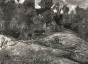 Hugelige Waldlandschaft Mit Fuhrwerk by Wilhelm August Theodor von Steinhausen