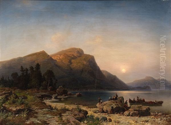 A Sunset On The Banks Of A Mountain Lake - view 1