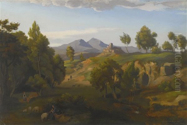 Landscape With Faun, Flock Of Sheep And Resting Shepherds - view 1