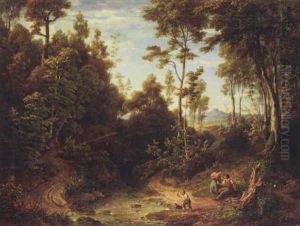 Weite Baumlichtung Mit Bach Und Figurenstaffage by Gottlob Friedrich Steinkopf