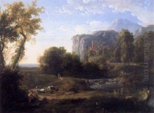 Italienische Kustenlandschaft Mit Einem Hirten Am Brunnen Vorn