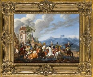 'reitergefecht Zwischen Osterreichern Und Polen Wahrend Der Napoleonischen Kriege In Einem Alpendorf' by Edward Jakob Von Steinle