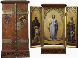 Die Madonna Auf Der Mondsichel (maria Immaculata) Uber Einer Fluslandscaft Schwebend by Edward Jakob Von Steinle