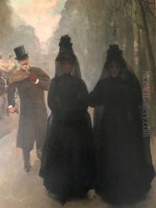 Twee Dames Op De Boulevard In Parijs by Theophile Alexandre Steinlen