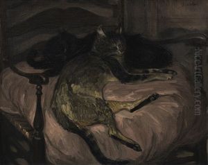 Deux Chats Se Reposant Dans Un Fauteuil by Theophile Alexandre Steinlen