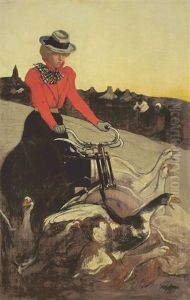 Motocycles Comiot : Painting. 1899 by Theophile Alexandre Steinlen