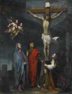 Christ On The Cross With Saint John And Mary Magdalene by Jacques Stella