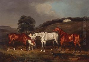 Three Hunters In The Grounds Of A Country House