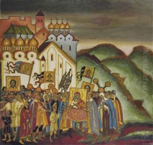 La Procession Religieuse A Novgorod by Dmitri Semenovich Stelletsky