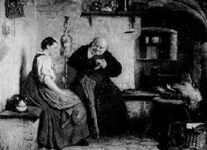 Careful Consideration: An Interior Scene With A Young Boy And A Monk