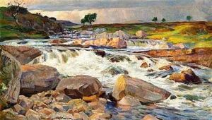 Norsk Landskab Med Brusende Fos by Gudmund Stenersen