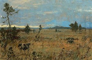 Balzende Birkhahne In Mooslandschaft Am Fruhen Morgen by Ernst Johann Freiherr von Stenglin