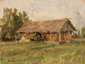 Village Scene by Aleksei Stepanovich Stepanov
