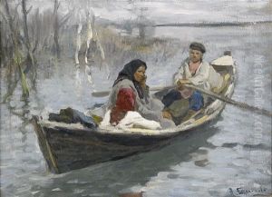 Couple In A Rowing Boat by Aleksei Stepanovich Stepanov