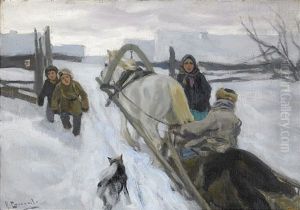 Winter In The Village by Aleksei Stepanovich Stepanov