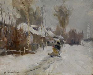 Winter Scene With Horse Sledge by Aleksei Stepanovich Stepanov