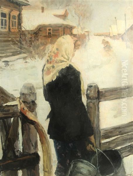 Woman In A Snowy Village - view 1
