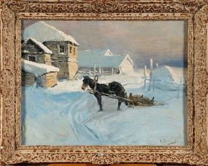 Village Russe Sous La Neige by Aleksei Stepanovich Stepanov