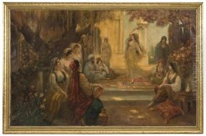 Orientalist Scene Of A Harem by August Stephan