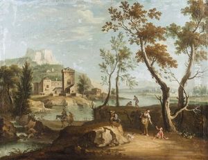 Idealisierte Sudlandische Flusslandschaft Mit Schlossartigen Gebauden by Joseph Stephan