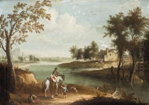 Idealisierte Flusslandschaft Mit Reiter by Joseph Stephan