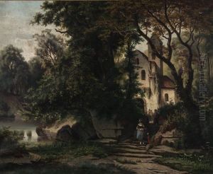 Paysage Avec Scene De Sortie De Messe by Leopold Stephan